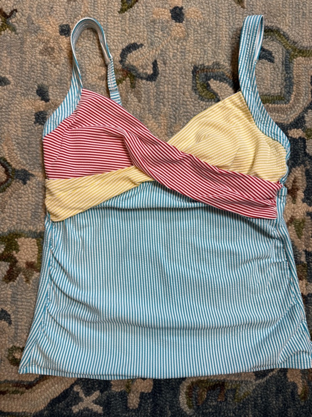 Lands' End Seersucker Women’s Tankini Top Size 8 Colorblock Nautical Underwire - Picture 1 of 10